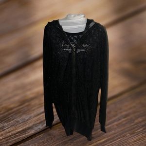 Black Oversized sheer Hoodie with zipper - small size